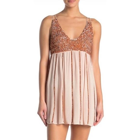 Intimately Free People Love Story Sequin Mini Dress Pink Rose Gold Small AS IS - Picture 1 of 8